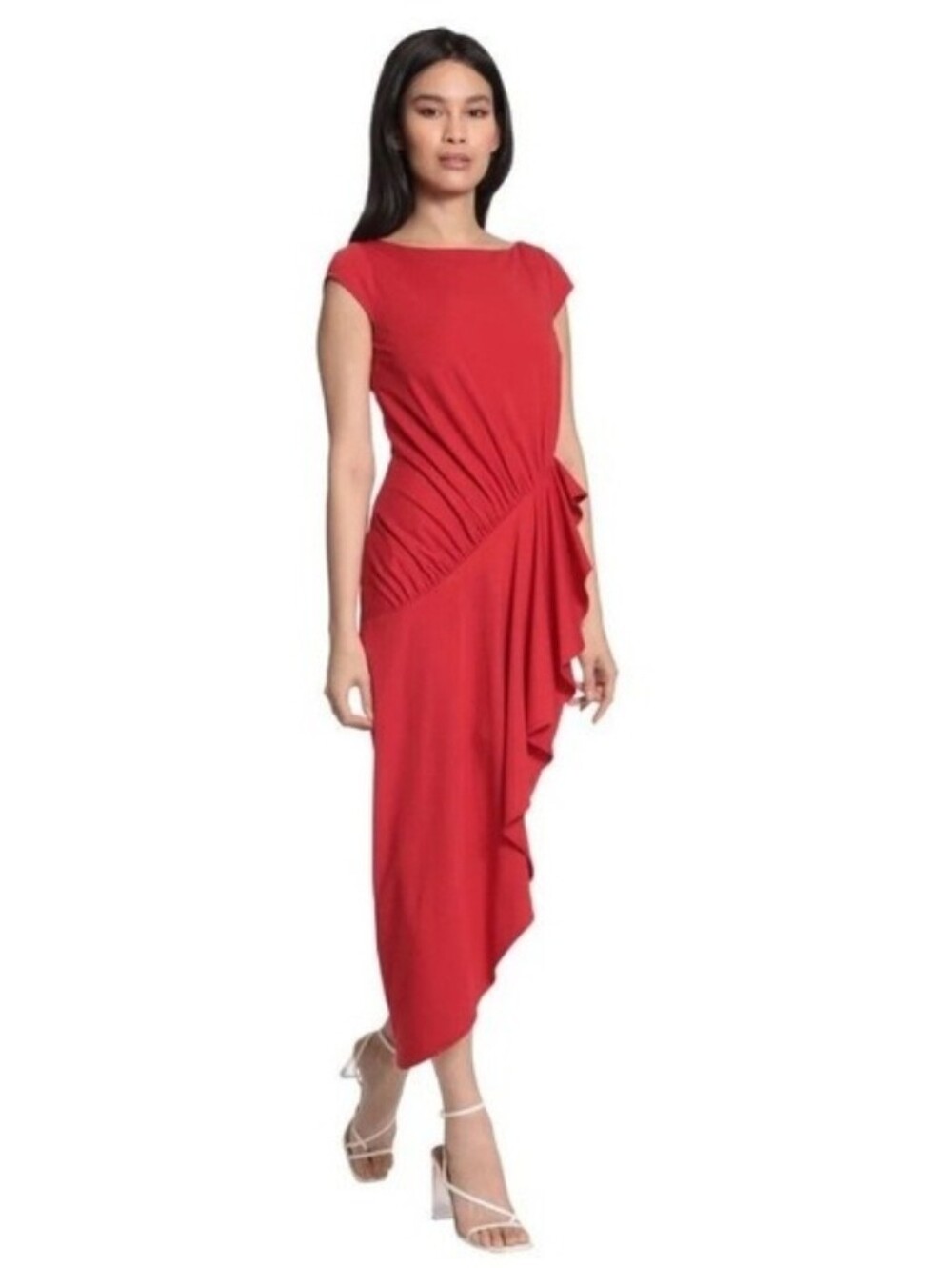 Maggy London Womens Size 8 Mica Red Asymmetrical DressCap Sleeve